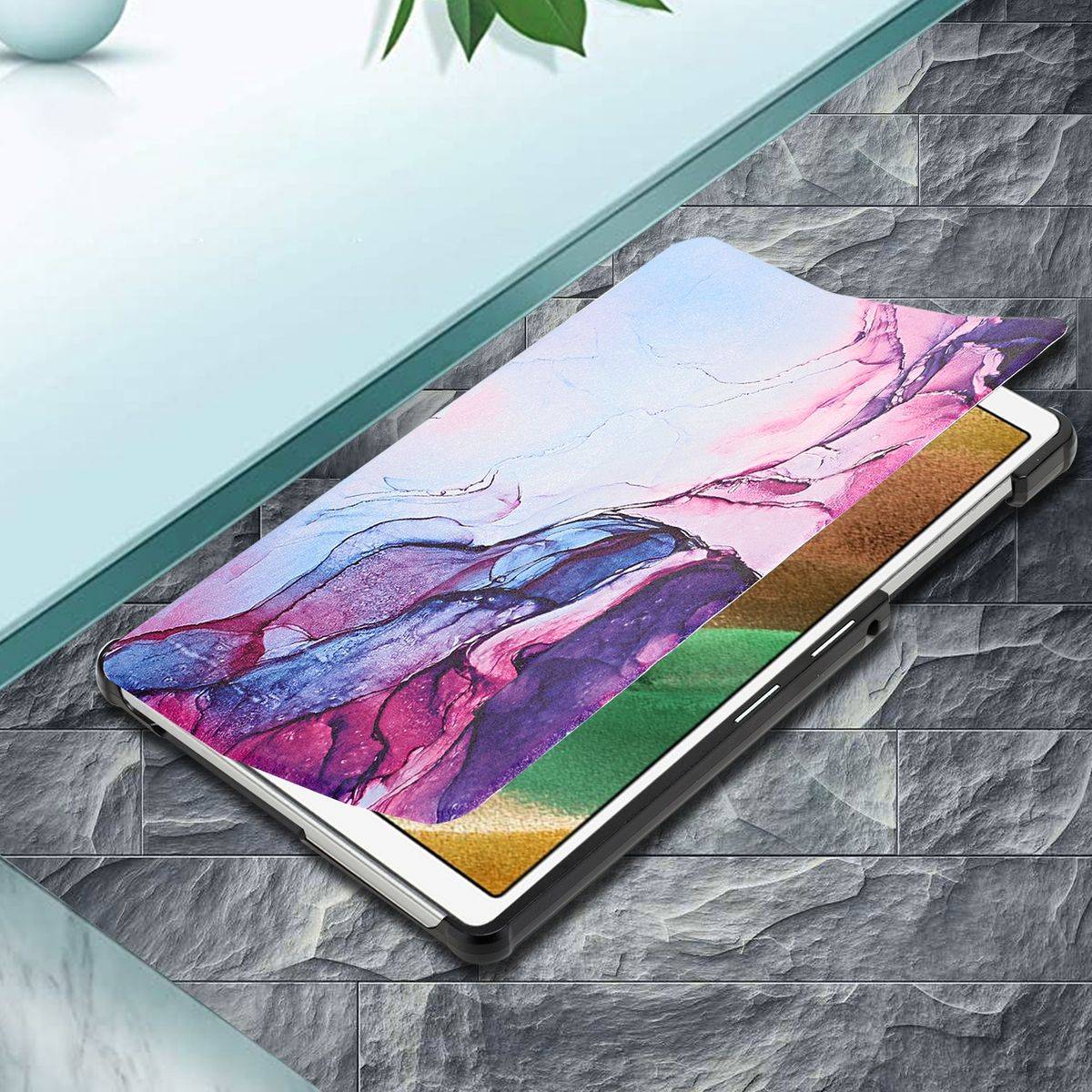 Für Samsung Galaxy Tab A7 Lite 8.7 T220 / T225 3folt Wake UP Smart Cover Etuis Hülle Case Schutz Motiv 2