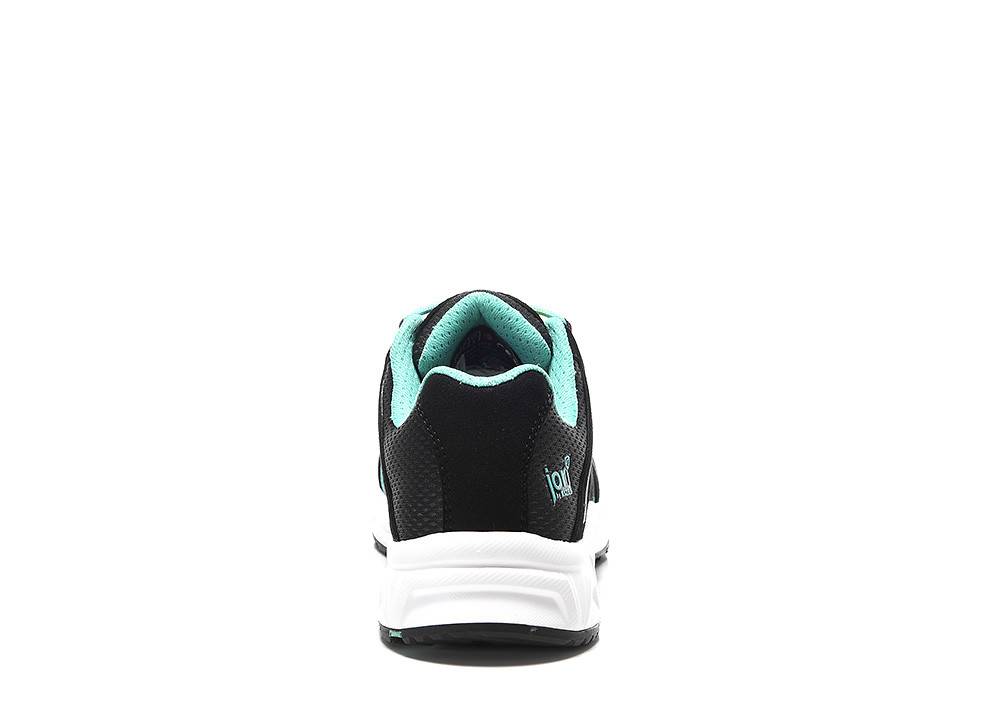 Schwarzer und türkisfarbener 'Aqua' Sportschuh, Rückansicht mit Sohlen- und Fersendesign im stilvollen Sportbekleidungskontext.