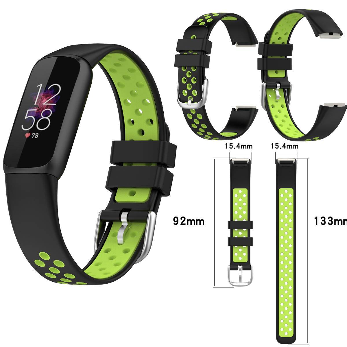 Für Fitbit Luxe Fitness Uhr Kunststoff Silikon Ersatz Armband Schwarz / Grün Neu