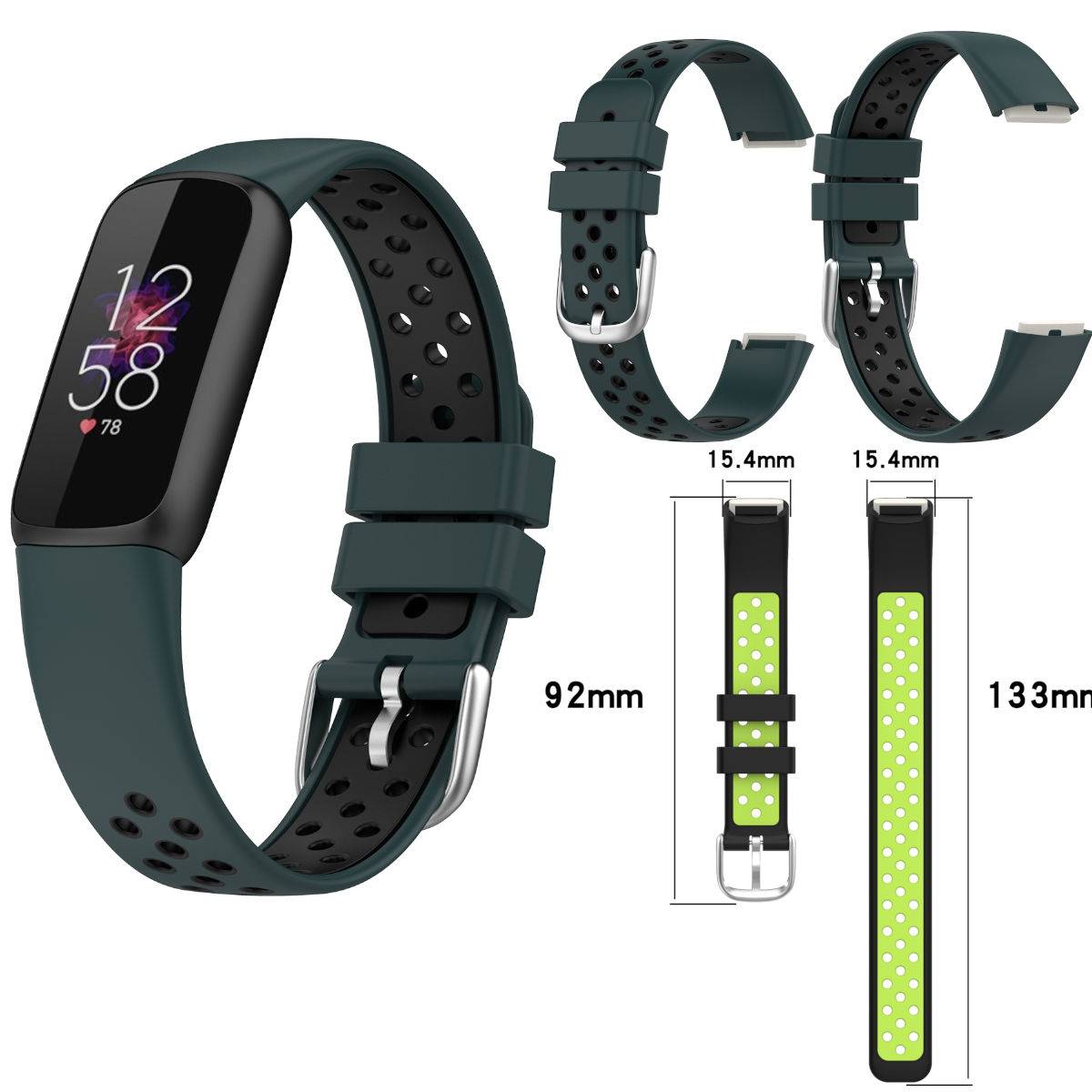 Für Fitbit Luxe Fitness Uhr Kunststoff Silikon Ersatz Armband Dunkel Grün / Schwarz