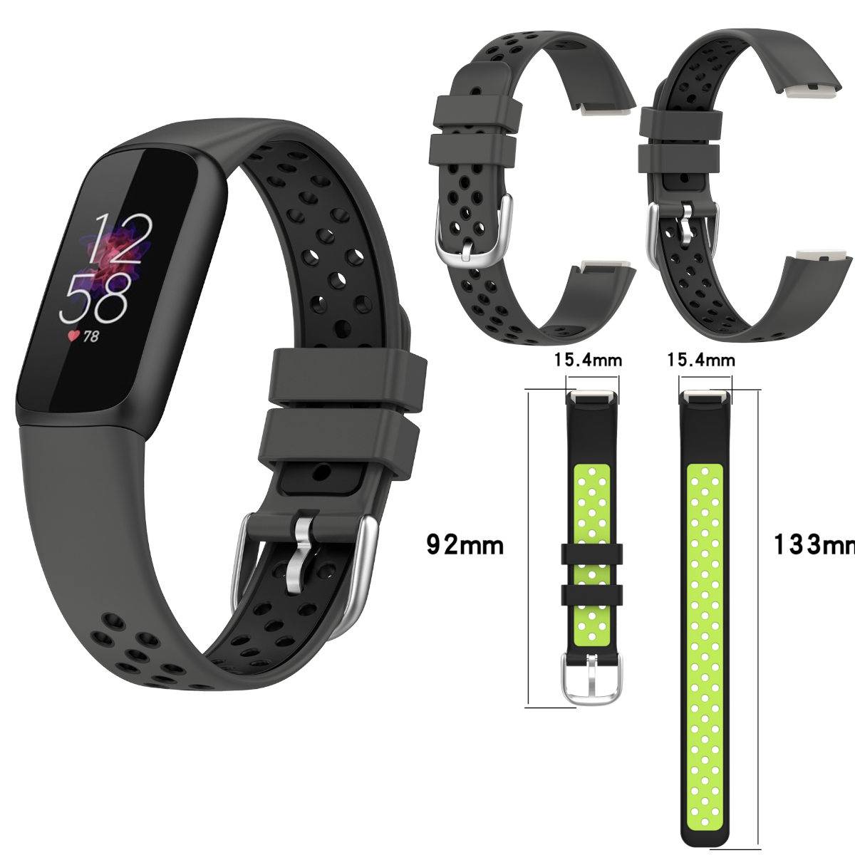 Für Fitbit Luxe Fitness Uhr Kunststoff Silikon Ersatz Armband Anthrazit / Schwarz