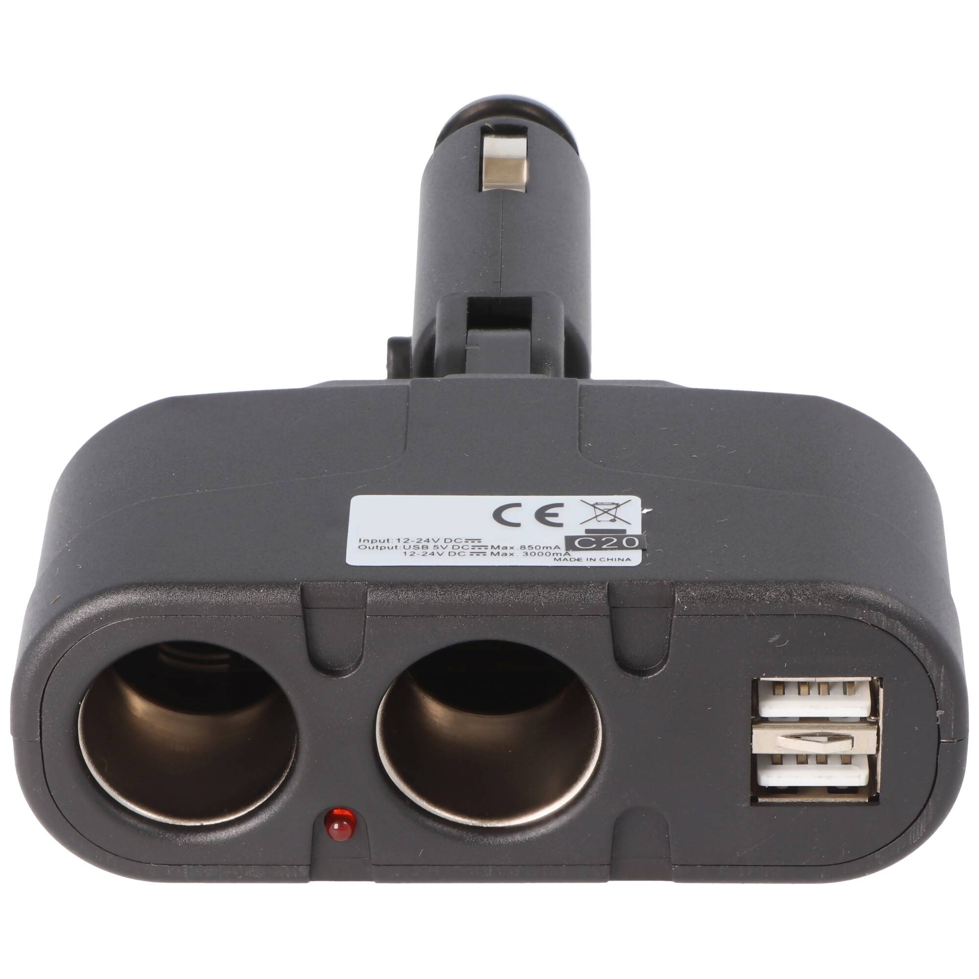 AccuCell KFZ-Adapter, Verteiler Zigarettenanzünder - Stecker auf 2x Kupplung + USB