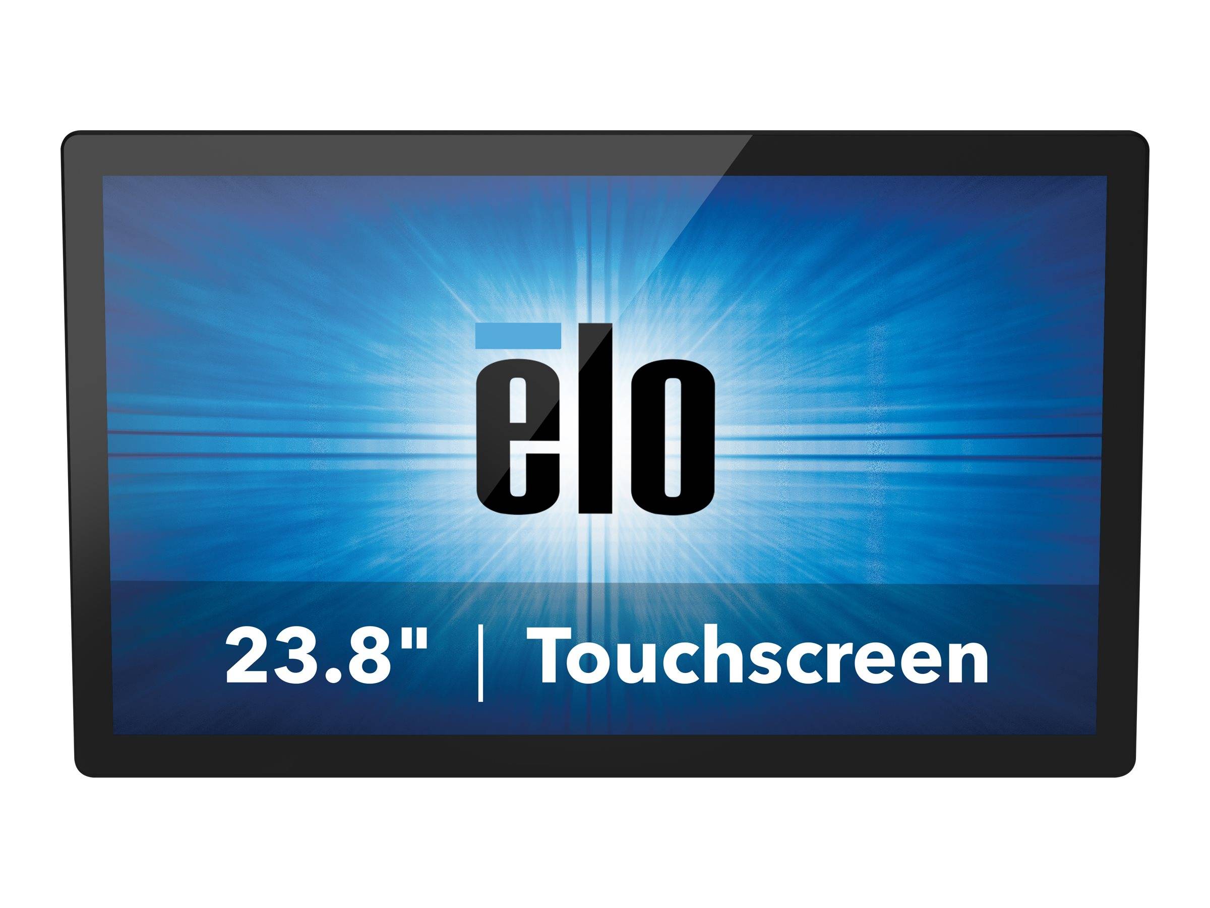 Schwarzes Touchscreen-Display mit dem Elo-Logo und dem Text „23,8