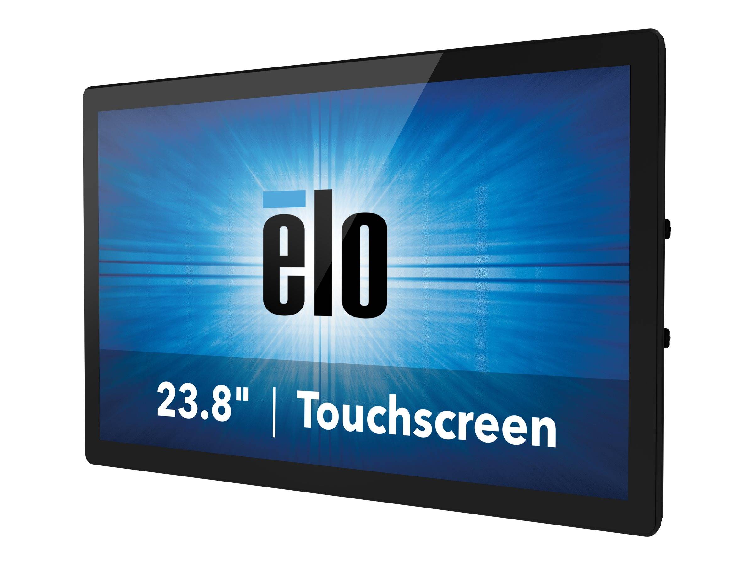 Ein 23,8-Zoll-Elo-Touchscreen-Display, das in einem Winkel gezeigt wird, mit dem 