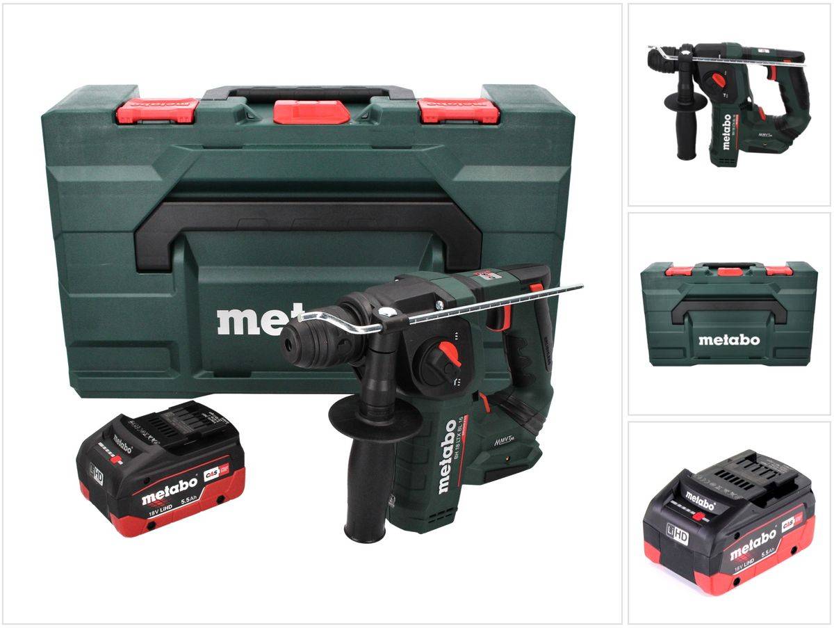 Metabo BH 18 LTX BL 16 Akku Bohrhammer 18 V 1.3 J SDS-plus Brushless + 1x Akku 5,5 Ah + MetaBOX - ohne Ladegerät