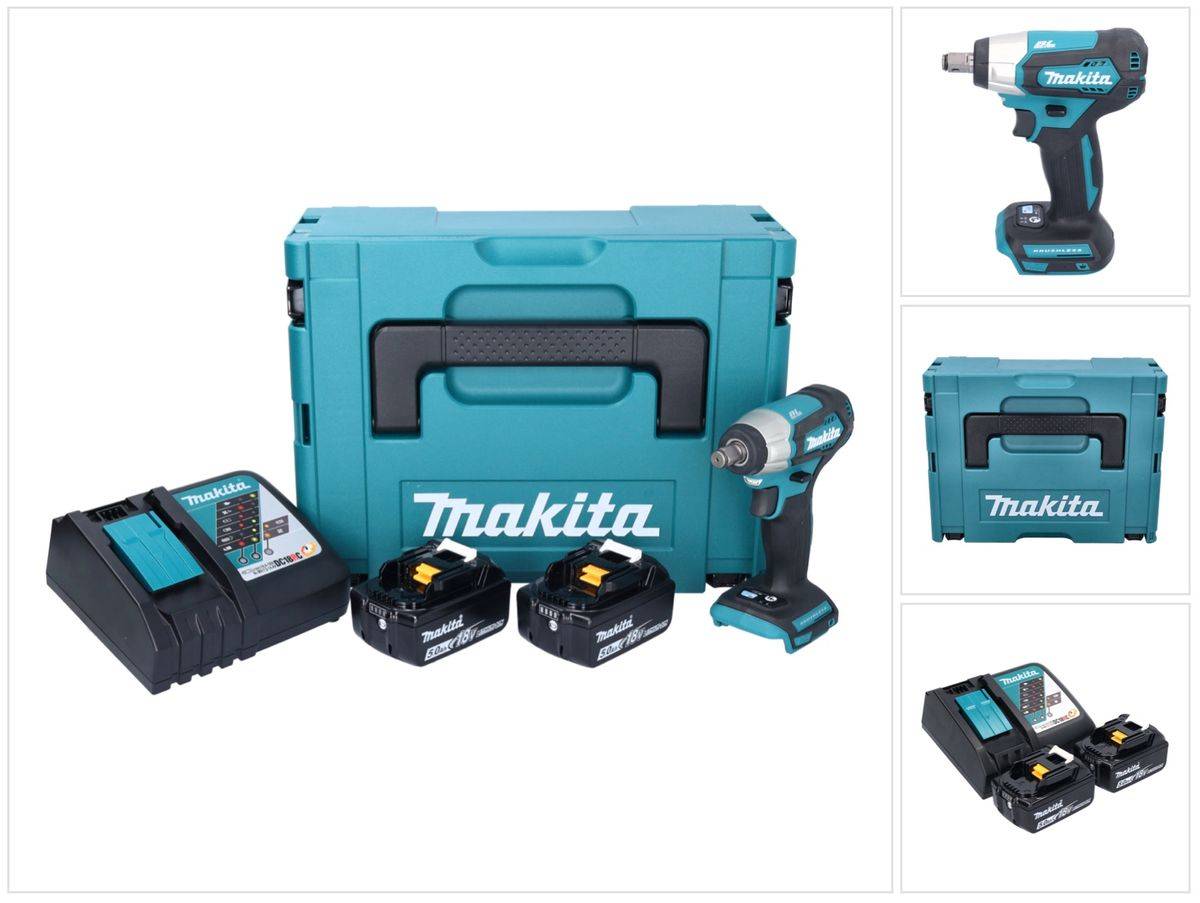 Makita DTW 181 RTJ Akku Schlagschrauber 18 V 210 Nm 1/2" Brushless + 2x Akku 5,0 Ah + Ladegerät + Makpac