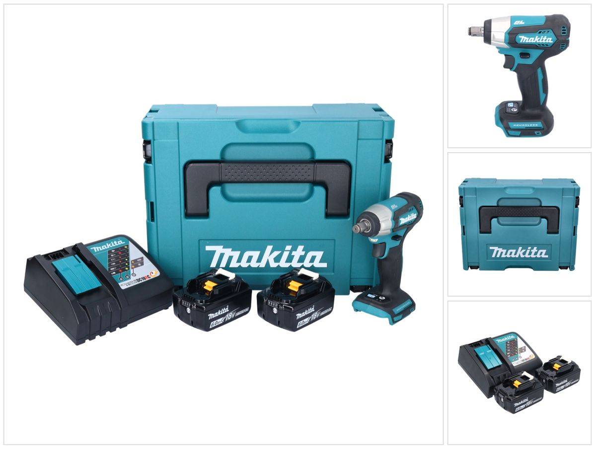 Makita DTW 181 RGJ Akku Schlagschrauber 18 V 210 Nm 1/2" Brushless + 2x Akku 6,0 Ah + Ladegerät + Makpac