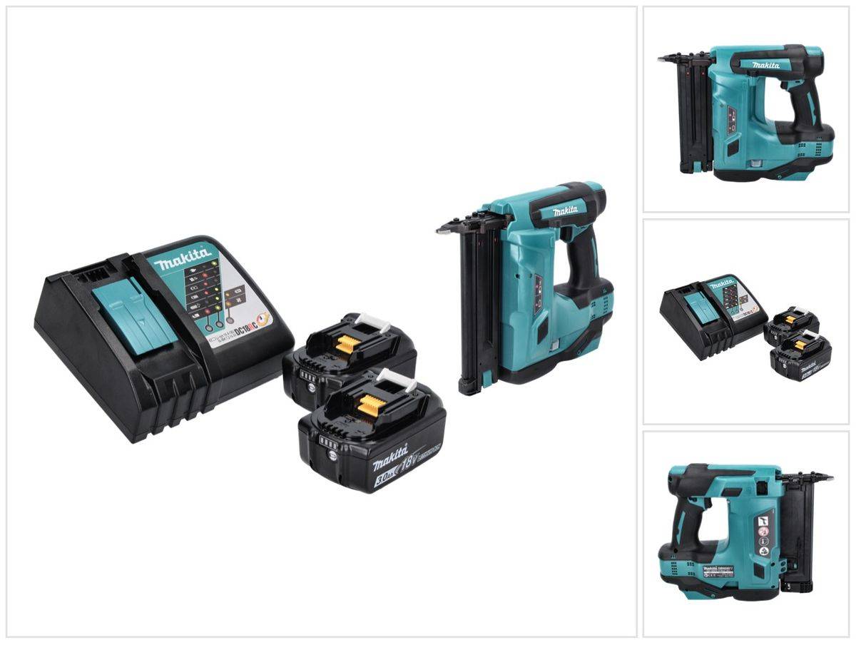 Makita DBN 500 RF Akku Stauchkopfnagler 18 V 15-50 mm + 2x Akku 3,0 Ah + Ladegerät