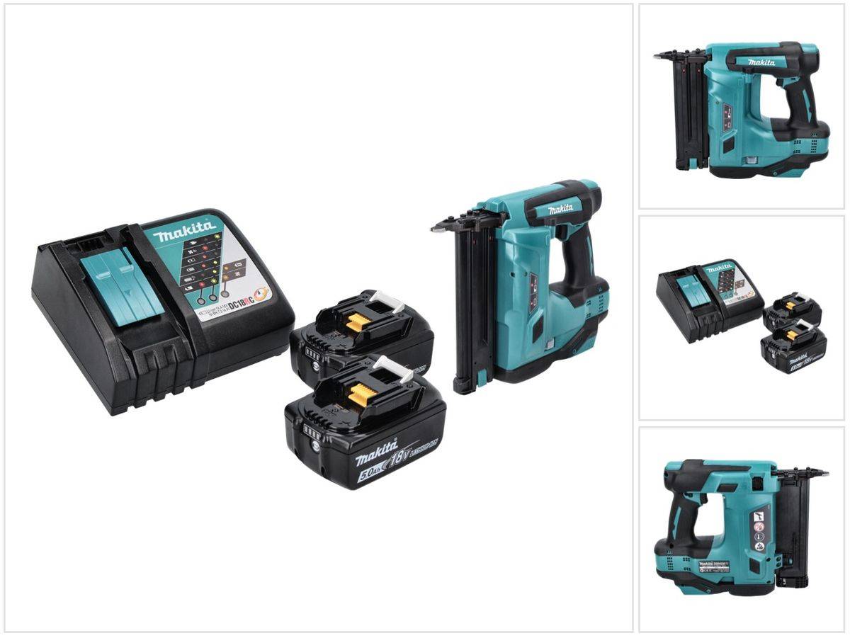 Makita DBN 500 RT Akku Stauchkopfnagler 18 V 15-50 mm + 2x Akku 5,0 Ah + Ladegerät