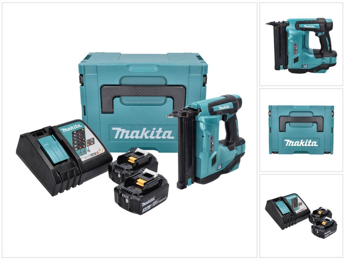 Makita DBN 500 RFJ Akku Stauchkopfnagler 18 V 15-50 mm + 2x Akku 3,0 Ah + Ladegerät + Makpac