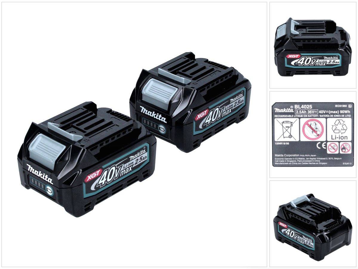 Makita Akku Set 40 V mit 2x BL 4025 2,5 Ah ( 2x 191B36-3 ) XGT Li-Ion Akku IP64 Schutzklasse mit LED Anzeige