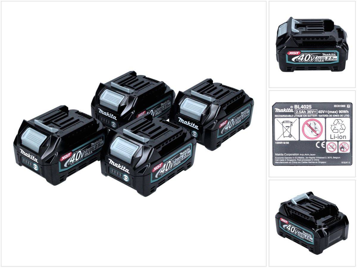 Makita Akku Set 40 V mit 4x BL 4025 2,5 Ah ( 4x 191B36-3 ) XGT Li-Ion Akku IP64 Schutzklasse mit LED Anzeige