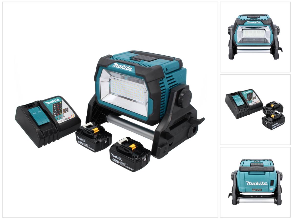 Makita DML 809 RT Akku LED Baustrahler 18 V 10000 lm + 2x Akku 5,0 Ah + Ladegerät