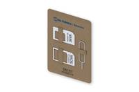 Braunes SIM-Karten-Kit-Paket mit drei SIM-Größen und einem Auswerfer zum Aktivieren oder Wechseln des Mobilfunkdienstes.