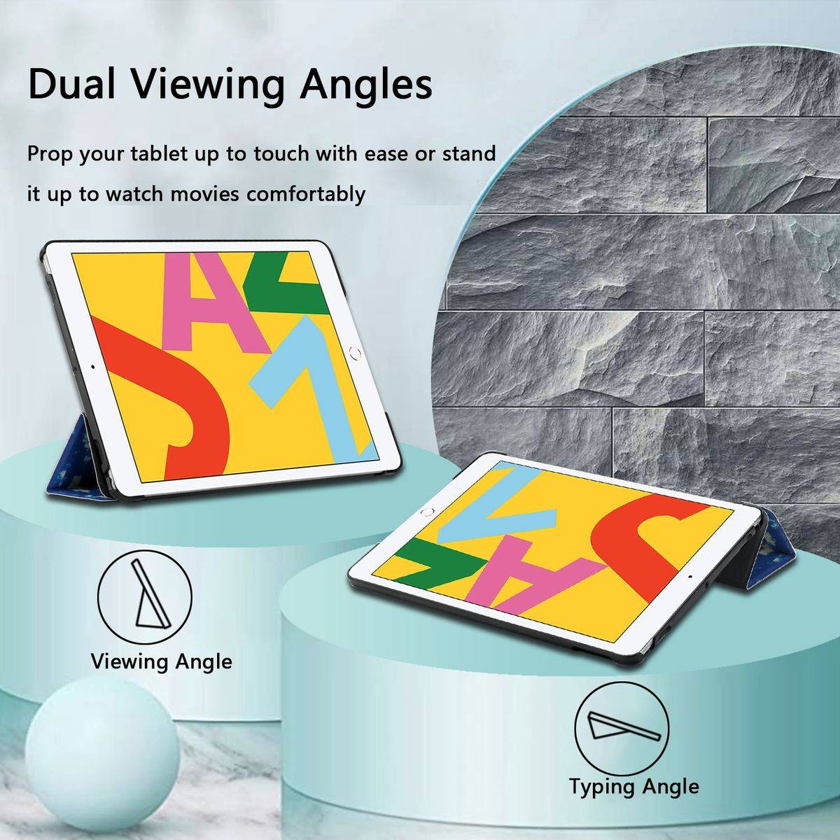 Für Apple iPad Pro 10.5 2017 / Air 10.5 2019 / 10.2 2019 / 10.2 2020 3folt Wake UP Smart Cover Etuis Hülle Case Schutz Motiv 6