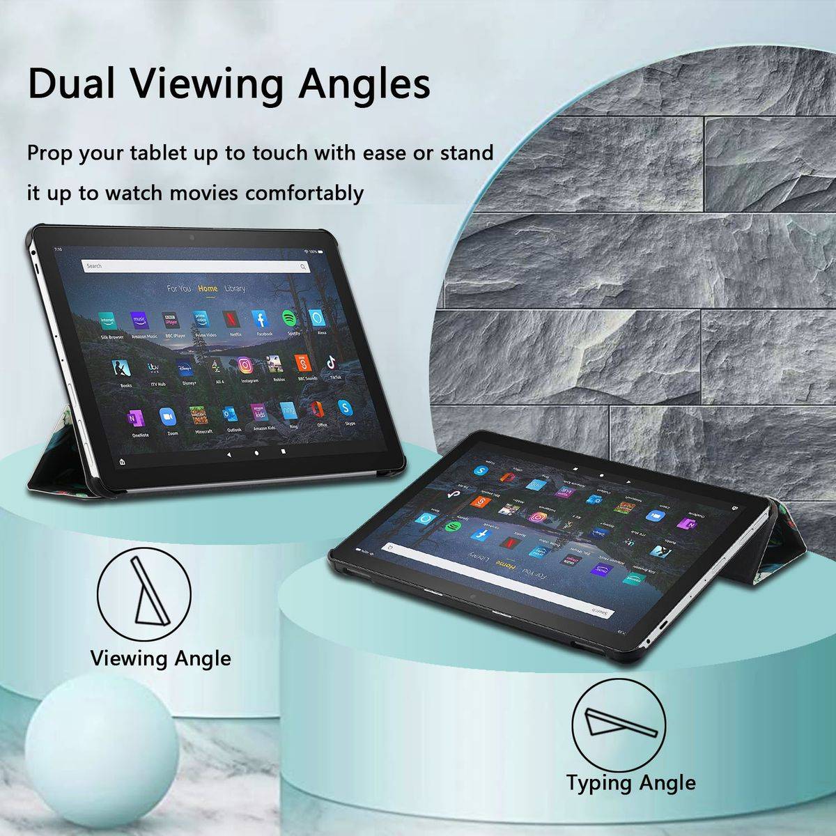 Für Amazon Kindle Fire HD10 / HD10 Plus 2021 3folt Wake UP Smart Cover Etuis Hülle Case Schutz Motiv 3