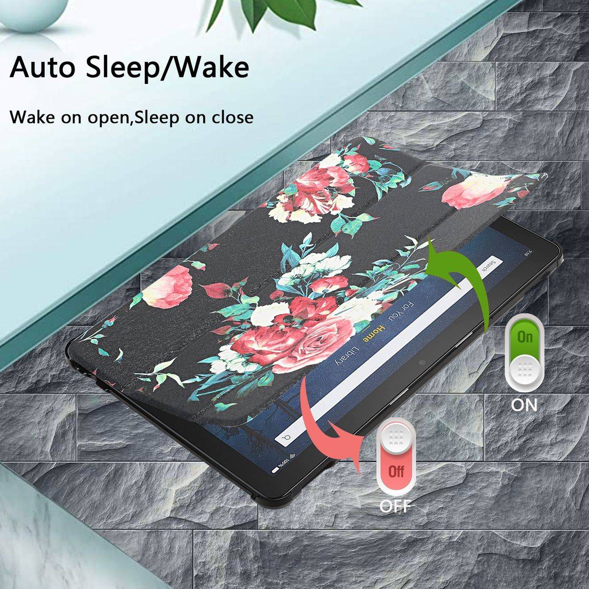 Für Amazon Kindle Fire HD10 / HD10 Plus 2021 3folt Wake UP Smart Cover Etuis Hülle Case Schutz Motiv 3