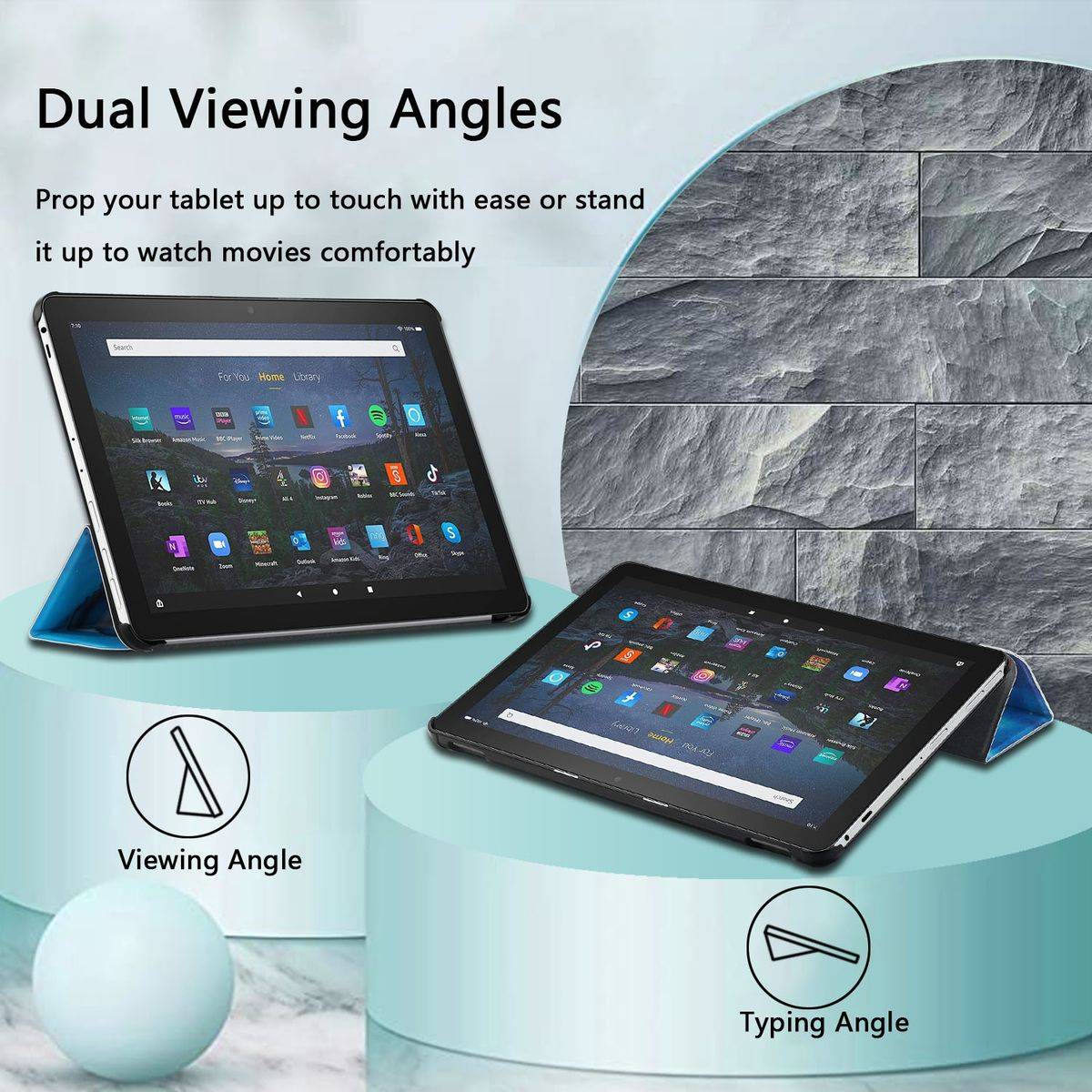 Für Amazon Kindle Fire HD10 / HD10 Plus 2021 3folt Wake UP Smart Cover Etuis Hülle Case Schutz Motiv 4