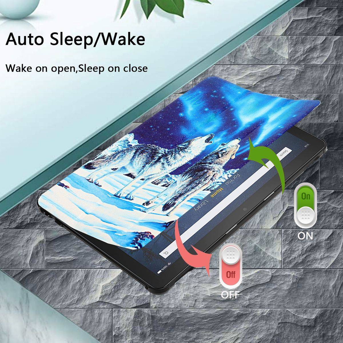 Für Amazon Kindle Fire HD10 / HD10 Plus 2021 3folt Wake UP Smart Cover Etuis Hülle Case Schutz Motiv 4