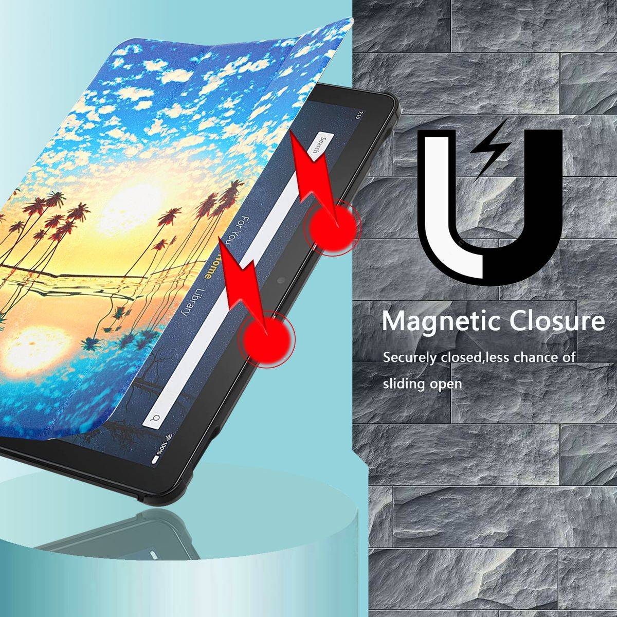 Für Amazon Kindle Fire HD10 / HD10 Plus 2021 3folt Wake UP Smart Cover Etuis Hülle Case Schutz Motiv 6