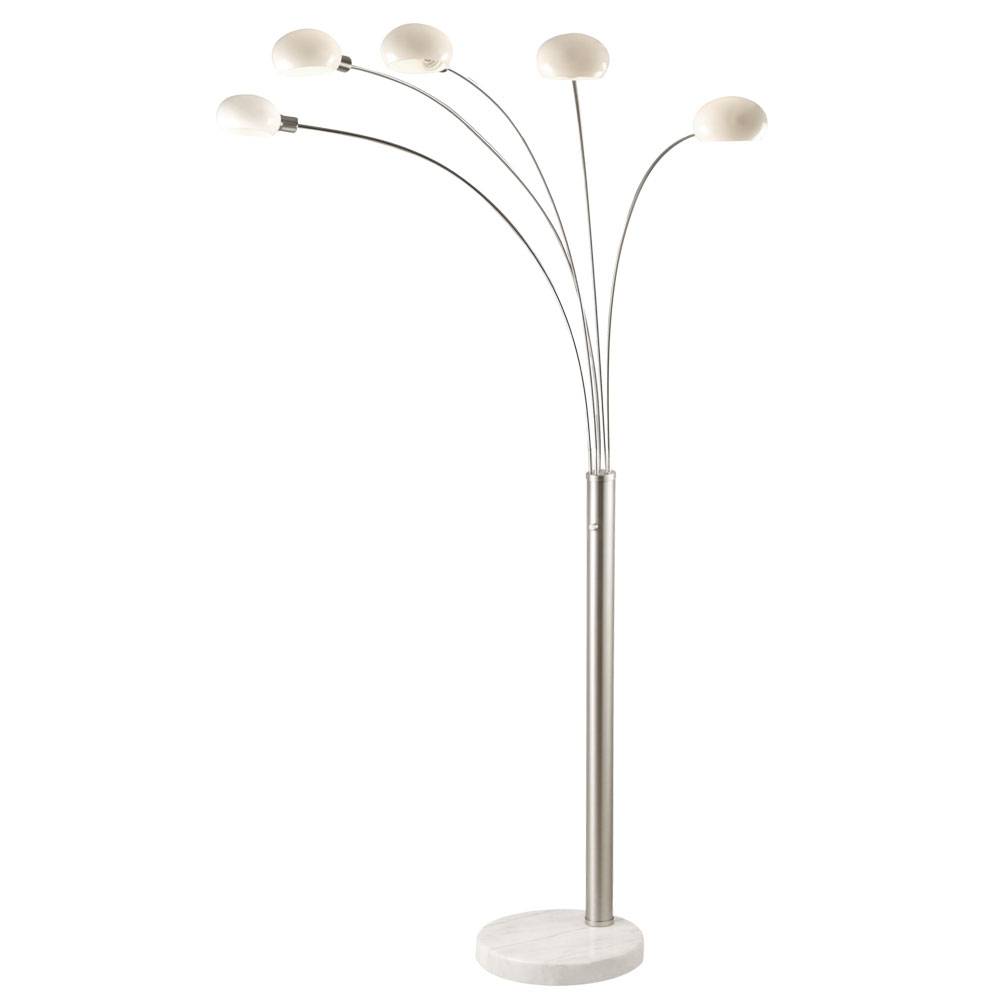 Standlampe Stehleuchte dimmbar Glas Strahler Dimmer Stehlampe Wohnzimmer Modern, Marmorsockel, 5x E14, LxBxH 110 x 140 x 210 cm
