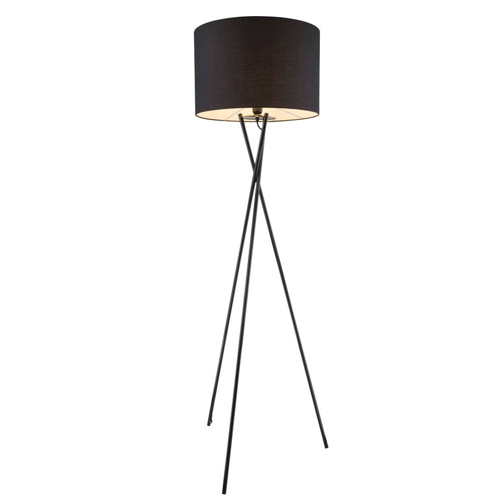 Stehleuchte 3-Bein Stativleuchte Textil schwarz Stehlampe Wohnzimmer, mit Schalter Metallgestell, 1x E27, DxH 54 x 160 cm