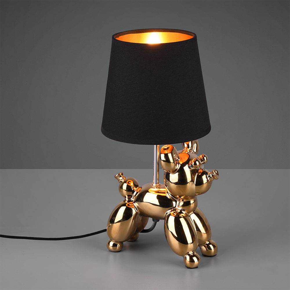 Tischleuchte Keramik Gold Tischlampe Nachttischlampe im Hunde Design für Ihren Wohnraum, Metall, 1 Flammig 1x E14, BxH 17x33 cm