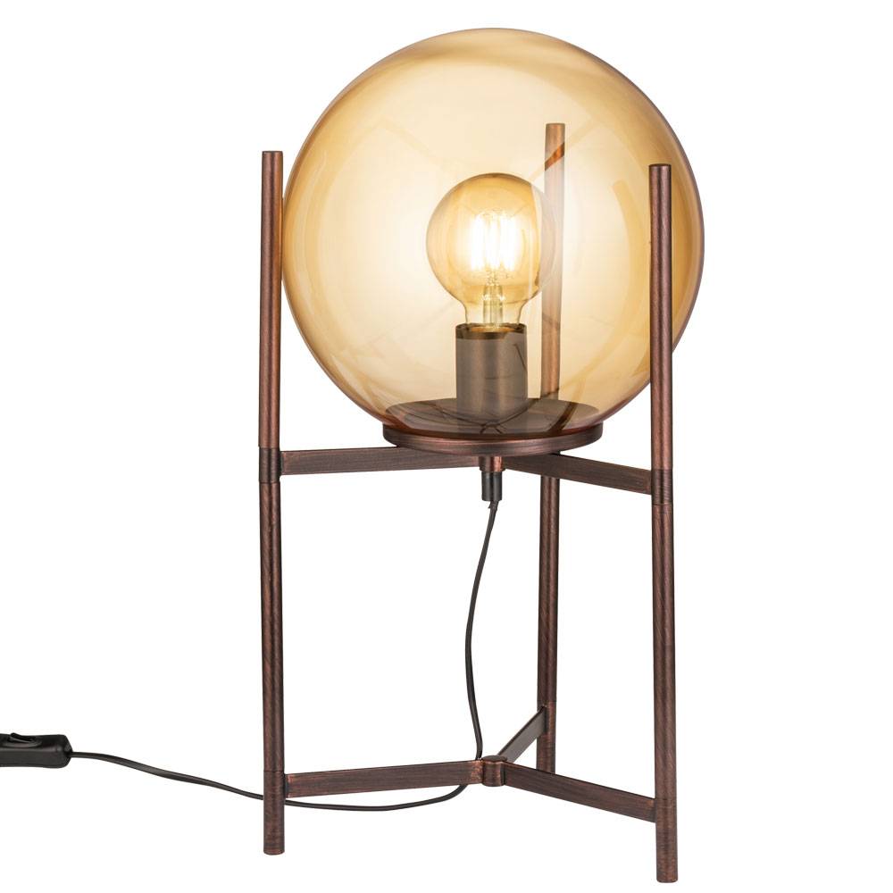 Schreib Tisch Lampe Ess Zimmer Beistell Lese Leuchte Käfig Glas Kugel Strahler braun