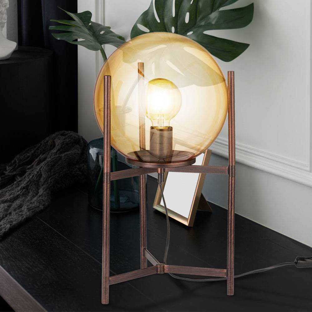 Schreib Tisch Lampe Ess Zimmer Beistell Lese Leuchte Käfig Glas Kugel Strahler braun