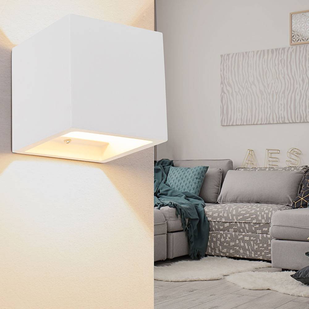 Wandlampe Innen modern Up and Down Wandleuchten Wandleuchte Gips zum Überstreichen, weiß, 1x G9, BxH 11,5x11,5 cm