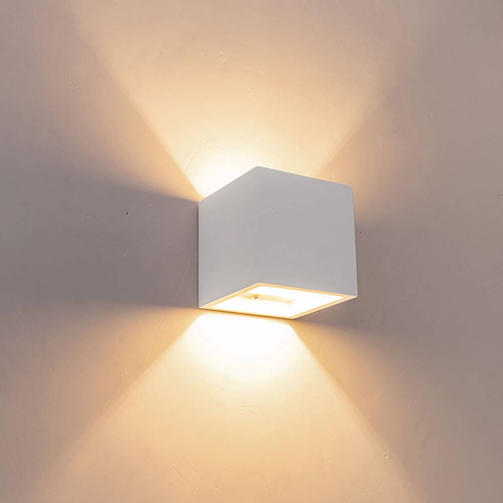 Wandlampe Innen modern Up and Down Wandleuchten Wandleuchte Gips zum Überstreichen, weiß, 1x G9, BxH 11,5x11,5 cm, 2er Set