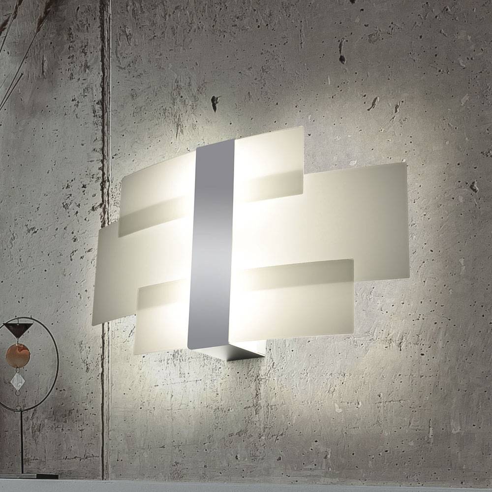 Wandlampe im Chromdesign Wandleuchten Wohnraumleuchte, Stahl Glas satiniert, 2x G9, BxHxT 42x23x7 cm, Wohnzimmer, Küche, Flur