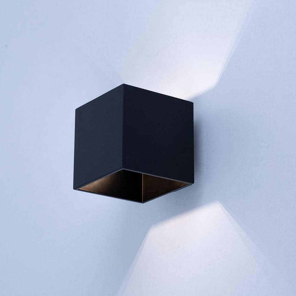 Wandleuchte Innen Treppenhaus Lampe Wandlampe Flur, Up and Down Lichteffekt, Würfel Design, Aluminium Schwarz, 1x G9, L 10 cm