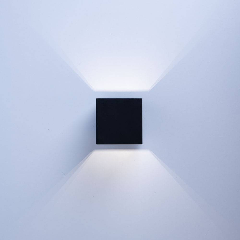 Wandleuchte Innen Treppenhaus Lampe Wandlampe Flur, Up and Down Lichteffekt, Würfel Design, Aluminium Schwarz, 1x G9, L 10 cm
