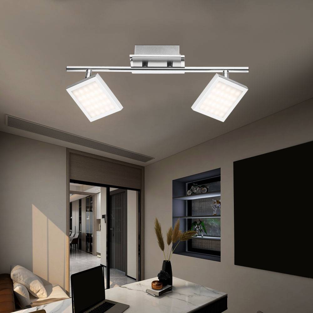 Deckenlampe LED Deckenleuchte mit satinierten beweglichen Spots Lampe Chrom, 2 Flammig Spots beweglich, 2x LED 6Watt 318 lm, LxBxH 40x9,5x13cm