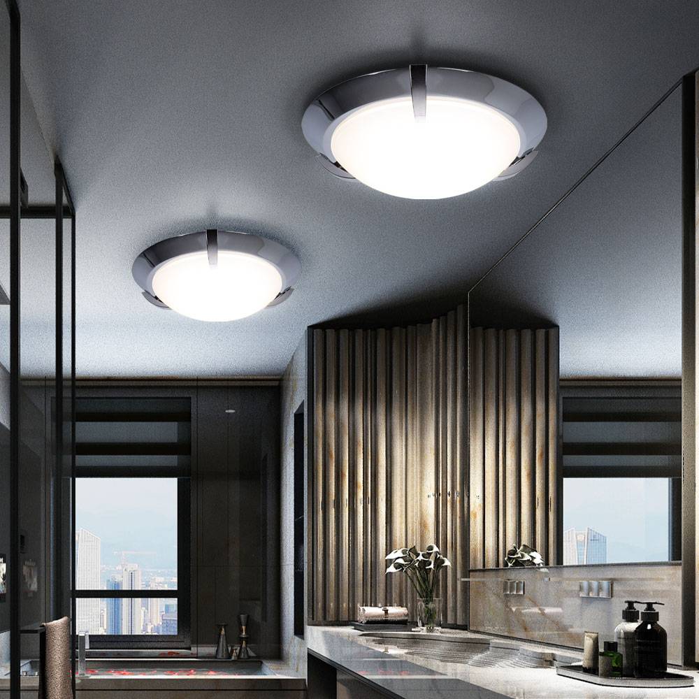LED Deckenleuchte Glas satiniert Deckenlampe Badezimmer Wohnzimmerleuchte chrom rund, Metall, 12W 1200lm warmweiß, DxH 27x8,3 cm, 2er Set