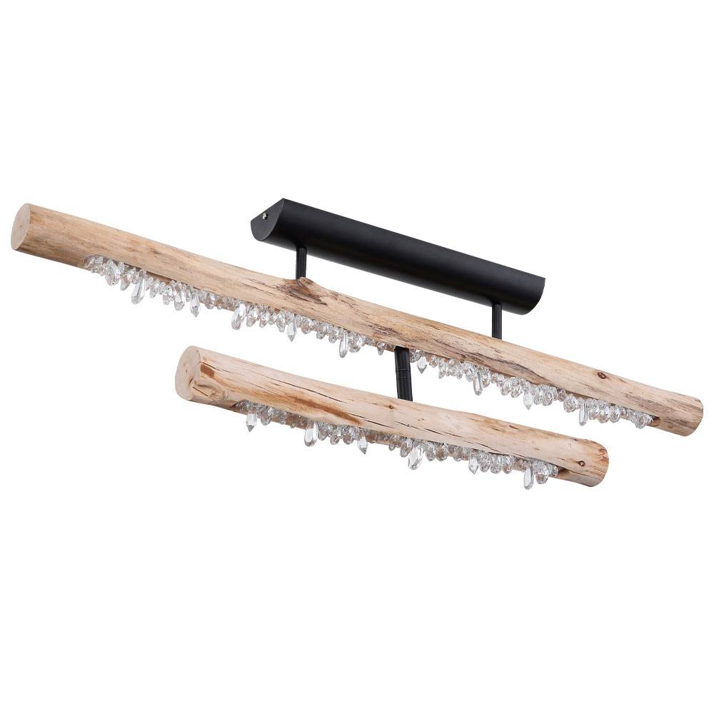 Deckenleuchte Holz Rustikal Wohnzimmerlampe Holz Deckenlampe schwarz, mit Kristall Dekor, 1x LED 30W 1350Lm warmweiß, L 100 cm