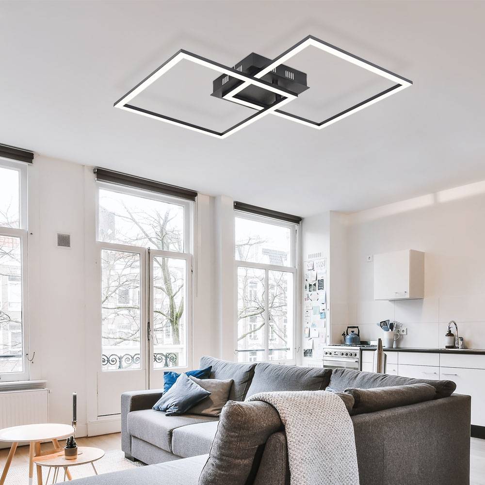 Deckenlampe eckig LED Schlafzimmer Deckenleuchte ausgefallen Designer Deckenleuchte LED, schwarz matt, 36 Watt 2700 Lumen warmweiß, L 47 cm