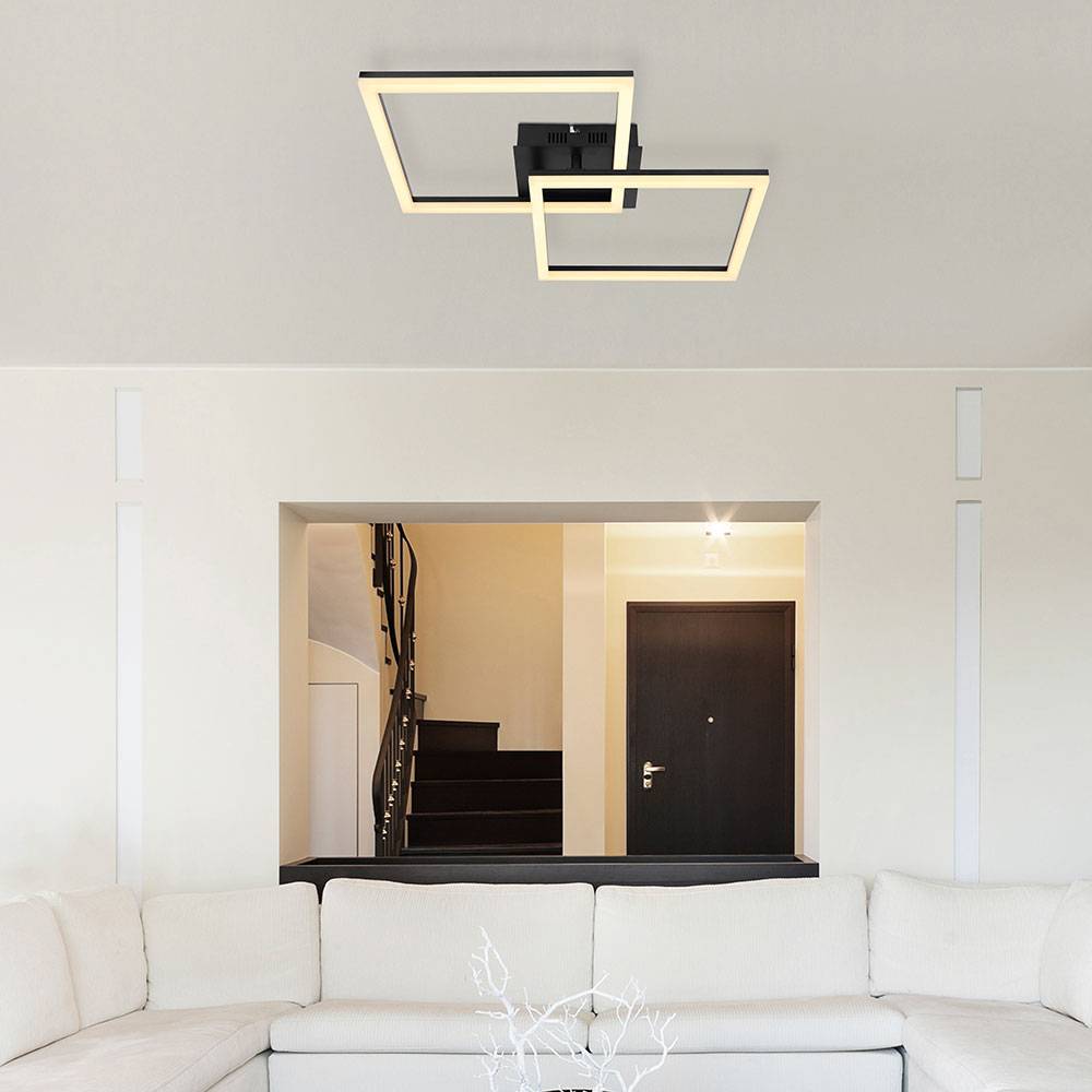 Deckenlampe eckig LED Schlafzimmer Deckenleuchte ausgefallen Designer Deckenleuchte LED, schwarz matt, 36 Watt 2700 Lumen warmweiß, L 47 cm