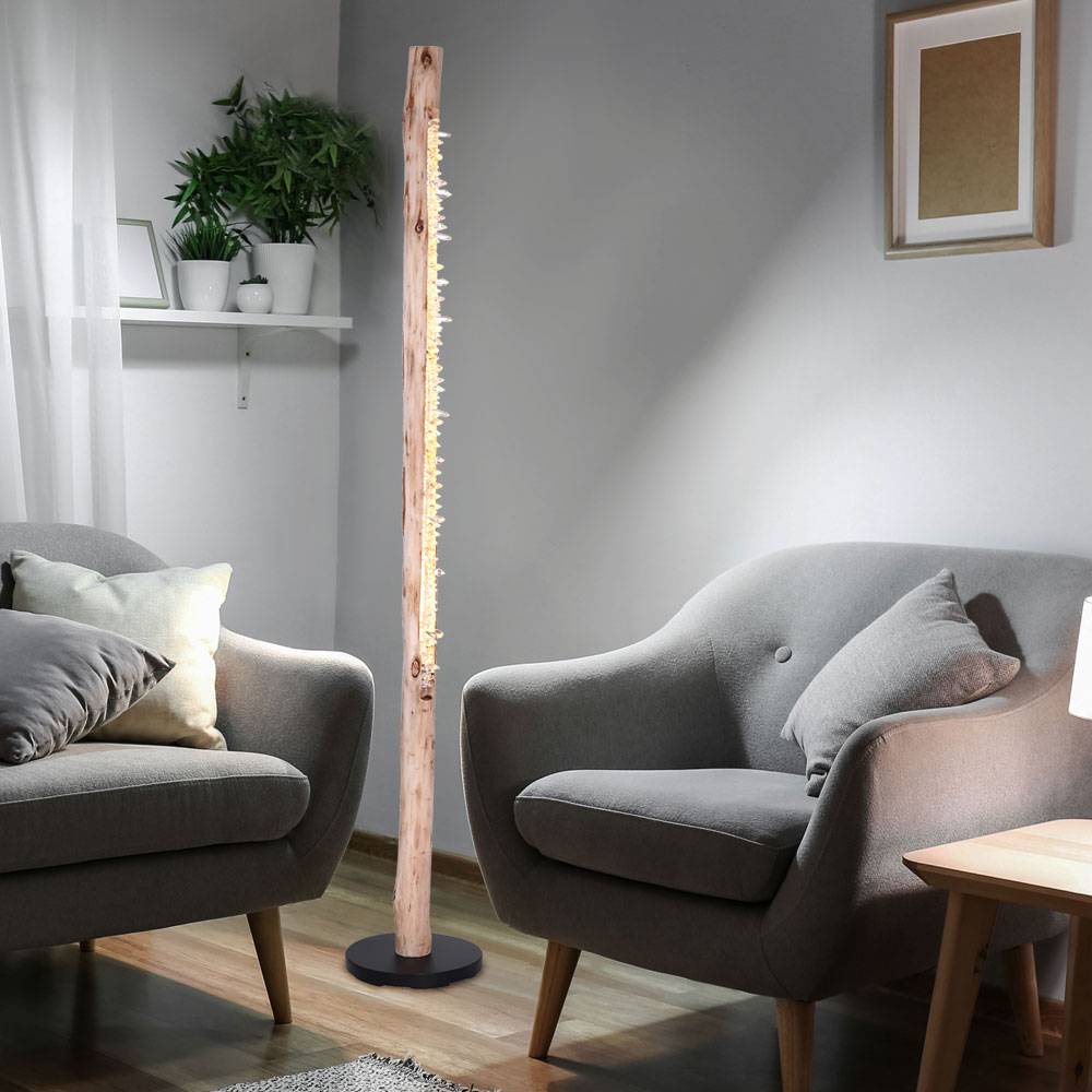 Stehlampe aus Naturholz Boho Chic Standleuchte mit Kristalldekor Stehleuchte Landhaus Stil, 1x LED 15 Watt 1350 Lumen warmweiß, Höhe x Durchmesser