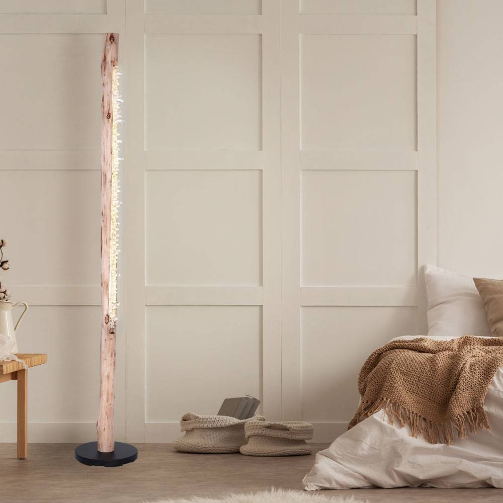 Stehlampe aus Naturholz Boho Chic Standleuchte mit Kristalldekor Stehleuchte Landhaus Stil, 1x LED 15 Watt 1350 Lumen warmweiß, Höhe x Durchmesser