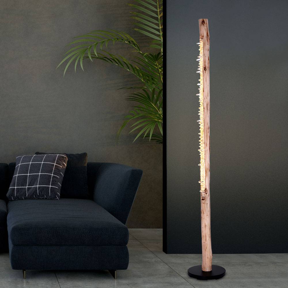 Stehlampe aus Naturholz Boho Chic Standleuchte mit Kristalldekor Stehleuchte Landhaus Stil, 1x LED 15 Watt 1350 Lumen warmweiß, Höhe x Durchmesser