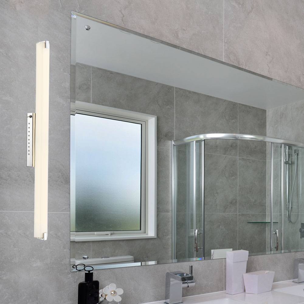 LED Wandleuchte Stab Spiegelleuchte Chrom Wandlampe Glas satiniert, mit Kippschalter, 1x 22,5W 1760Lm warmweiß, L 79 cm, 2er Set