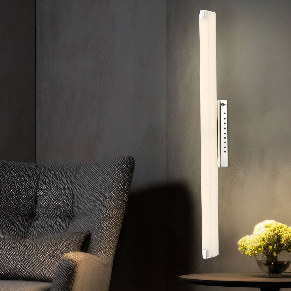 LED Wandleuchte Stab Spiegelleuchte Chrom Wandlampe Glas satiniert, mit Kippschalter, 1x 22,5W 1760Lm warmweiß, L 79 cm, 2er Set