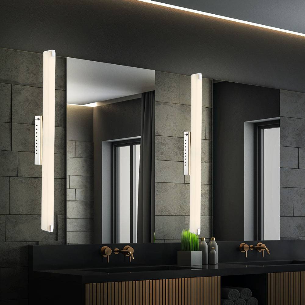 LED Wandleuchte Stab Spiegelleuchte Chrom Wandlampe Glas satiniert, mit Kippschalter, 1x 22,5W 1760Lm warmweiß, L 79 cm, 2er Set