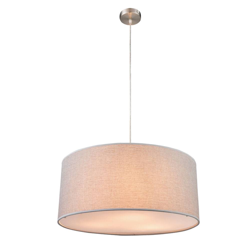 Pendelleuchte Textil Esszimmerlampe hängend grau Pendellampe Wohnzimmer, Blende satiniert, 3x E27, DxH 53 x 140 cm