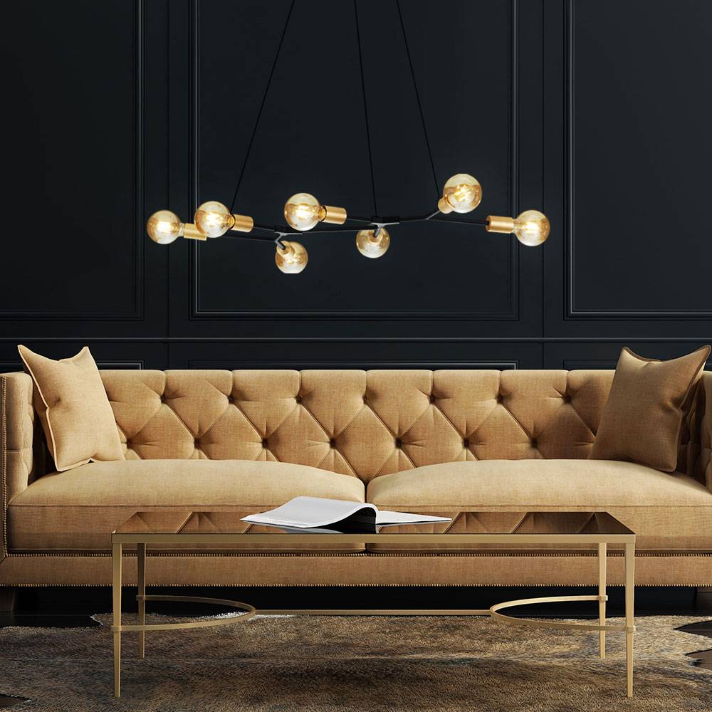 Retro Decken Hängeleuchte 7 flammig schwarz messing Pendelleuchte, 7x E27, IP20, LxBxH 91x45x150cm, Wohnzimmer Esszimmer Schlafzimmer