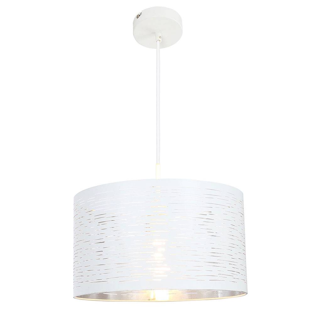 Hängeleuchte Pendellampe Schirmleuchte Wohnzimmerbeleuchtung in weiß, Metall chrom, rund, 1x E27, DxH 38x120 cm, Esszimmer