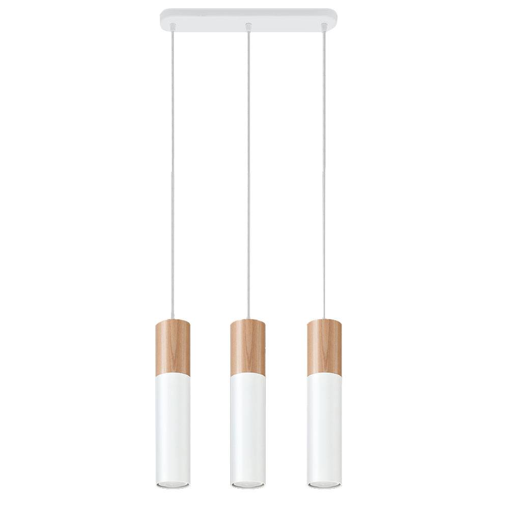 Pendelleuchte weiß Stahl Hängeleuchte Holz natur Zylinder Hängelampe 3-flammig Modern, 3x GU10, LxH 40x100 cm