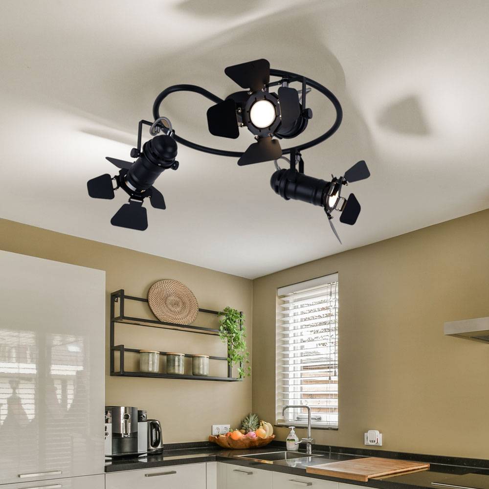 Deckenleuchte schwenkbar Deckenlampe 3-Flammig Deckenstrahler schwarz, Filmscheinwerfer, 3x GU10, DxH 40 x 26,5 cm